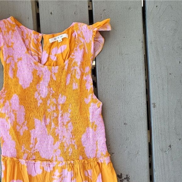 Abel The Label Angelica‎ Maxi Dress Tiered Cap Sleeve Keyhole Back Orange Pink M - Picture 3 of 9